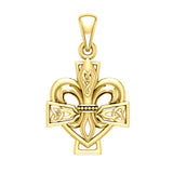 Fleur-de-Lis and Celtic Cross Solid Gold Pendant GPD6068