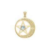 14K Yellow Gold Celtic Crescent moon with Pentacle Pendant GTP474