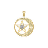 14K Yellow Gold Celtic Crescent moon with Pentacle Pendant GTP474