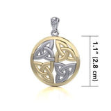 Celtic Trinity Quaternary Knot Silver and 14K Gold Accent Pendant MPD4637