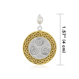 Celtic Triskelion Spiral Choice Spell Silver and 18K Gold Accent Pendant MPD4748