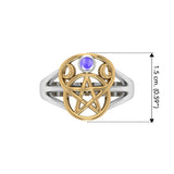 Pentacle silver with 18k gold accents Ring with Gem MRI485