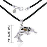 Steampunk Dolphins Sterling Silver with 14K Gold Accent Pendant And Nylon Cord MSE690