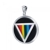 Rainbow Triangle Inlay with Black Onyk  LGBTQ Pride Round SilverPendant TPD328