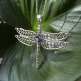 Dragonfly with Facet Gemstone NA Symbol Silver Pendant TPD6163