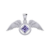 The Angel Wing with Facet Gemstone NA Symbol Silver Pendant TPD6164