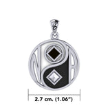 Balancing Yin Yang With NA Recovery Symbol Sterling Silver Pendant with Black and White EnamelTPD6352