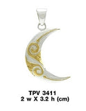 Spiral Crescent Moon  Silver and 14K Gold Accent Pendant TPV3411