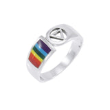 Pride Symbol with Rainbow Color Inlay Silver Ring TR285