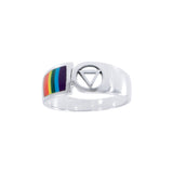 Pride Symbol with Rainbow Color Inlay Silver Ring TR285