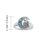 Wolf with Celtic Crescent Moon Sterling Silver Ring TRI1543