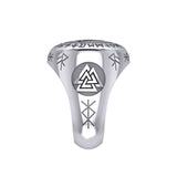 Norse Viking Valknut Silver Ring with Rune Symbols TRI2413