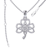 Celtic Shamrock and Four-Point Knots Sterling Silver Pendant - Intricate Connections by Peter Stone Jewelry TPD6206