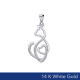 Running Cat with Heart 14K White Gold Pendant WPD5280