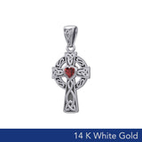 Celtic Cross 14K White Gold Pendant with Heart Gemstone WPD5337