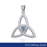 The Celtic Trinity Knot 14 Karat White Gold Pendant with Heart Gemstone WPD5342