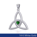 The Celtic Trinity Knot 14 Karat White Gold Pendant with Heart Gemstone WPD5342