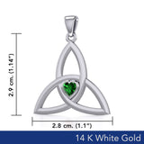 The Celtic Trinity Knot 14 Karat White Gold Pendant with Heart Gemstone WPD5342