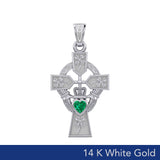 Claddagh Celtic Cross with Lucky Four Leaf Clover 14K White Gold Pendant WPD5359