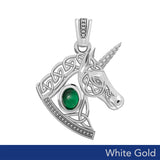 Celtic Unicorn Solid White Gold Pendant with Gem WPD5732