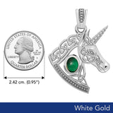 Celtic Unicorn Solid White Gold Pendant with Gem WPD5732