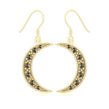 Crescent Moon Solid Gold Earrings with Marcasite GER1906