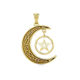 Celtic Crescent Moon Solid Gold Pendant with Dangling Star GPD4231