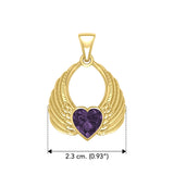 Gemstone Heart Angel Wings Yellow Gold Pendant GPD5169