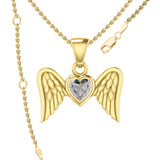 Gemstone Heart and Flying Angel Wings Yellow Gold Pendant GPD5228