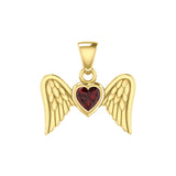 Gemstone Heart and Flying Angel Wings Yellow Gold Pendant GPD5228