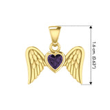 Gemstone Heart and Flying Angel Wings Yellow Gold Pendant GPD5228