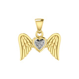 Gemstone Heart and Flying Angel Wings Yellow Gold Pendant GPD5228