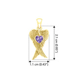 Heart Gemstone and Double Angel Wings Yellow Gold Pendant GPD5229