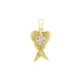 Heart Gemstone and Double Angel Wings Yellow Gold Pendant GPD5229