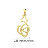 Running Cat with Heart 14K Yellow Gold Pendant GPD5280