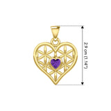 Yellow Gold Geometric Heart Flower of Life Pendant with Gemstone GPD5282