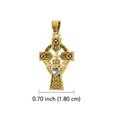 Celtic Cross and Irish Claddagh 14K Yellow Gold Pendant with Heart Gemstone GPD5340