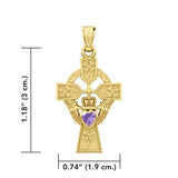 Claddagh Celtic Cross with Lucky Four Leaf Clover 14K Yellow Gold Pendant GPD5359