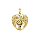 Feel the Tranquil in Angels Wings Solid Gold Pendant with Celtic Cross GPD5480
