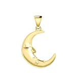 Crescent Moon Face with Stars Solid Gold Pendant GPD5642