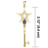 Pentagram Spiritual Enchantment Key Solid Gold Pendant with Gem GPD5713