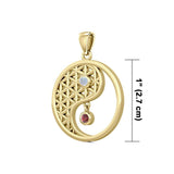 Yin Yang Flower of Life Solid Gold Pendant with Gem GPD5733