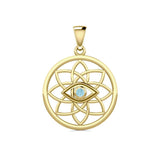 Flower of Life Eye Solid Gold Pendant with Gem GPD5734