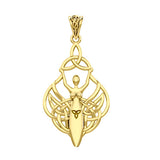 Celtic Goddess Holding Trinity Knot Solid Gold Pendant GPD5847