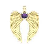 Guardian Angel Wings Solid Gold Pendant with Birthstone GPD5868