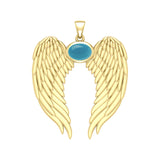 Guardian Angel Wings Solid Gold Pendant with Birthstone GPD5868