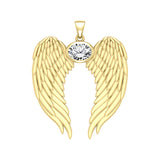 Guardian Angel Wings Solid Gold Pendant with Birthstone GPD5868