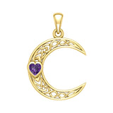 Celtic Crescent Moon with Heart Stone 14 Karat Solid Gold Pendant GPD5886