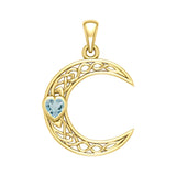 Celtic Crescent Moon with Heart Stone 14 Karat Solid Gold Pendant GPD5886