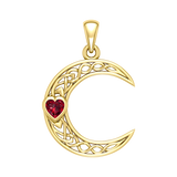 Celtic Crescent Moon with Heart Stone 14 Karat Solid Gold Pendant GPD5886